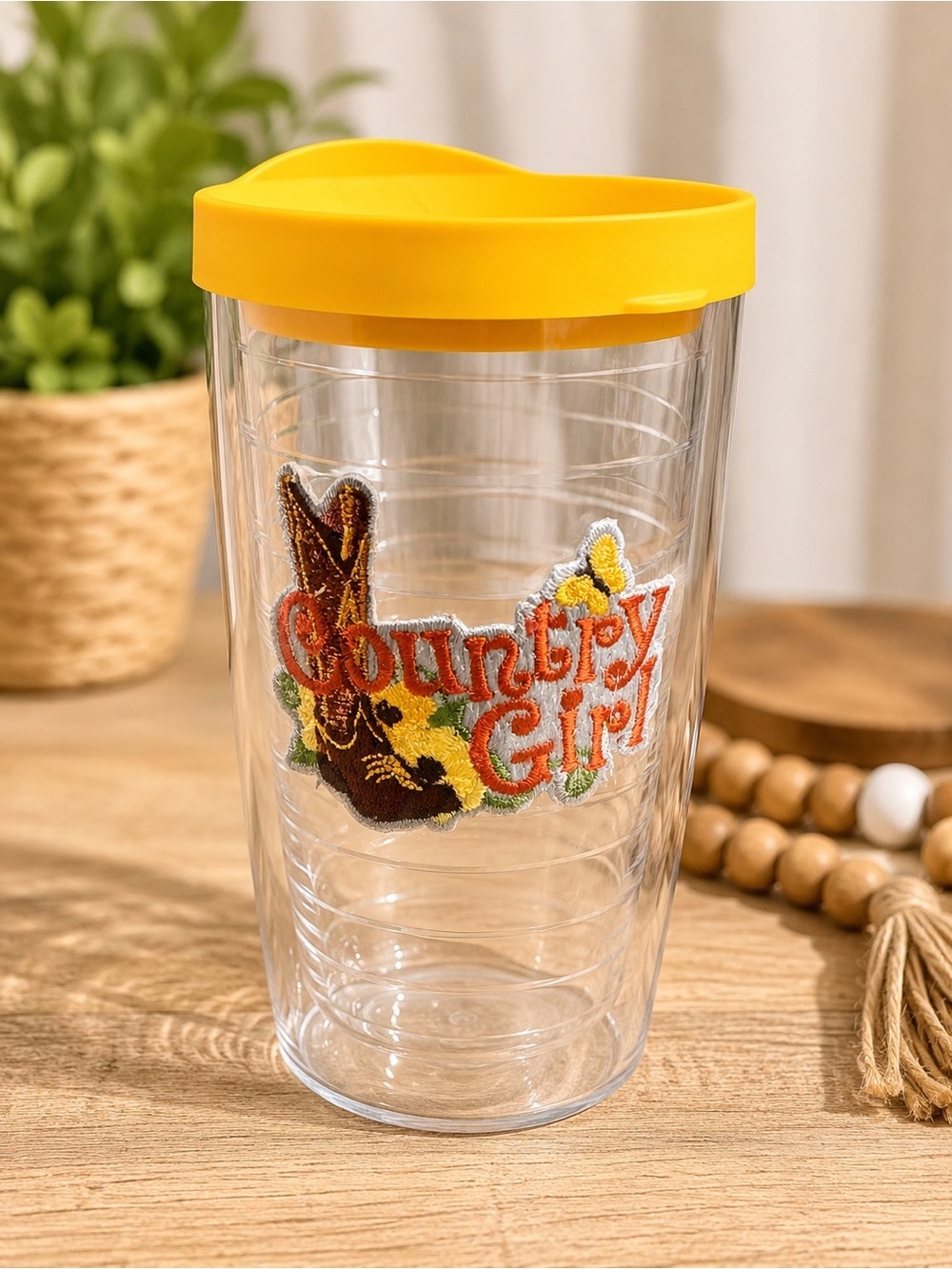 tervis Clear Tumbler with Yellow Lid and 'Country Girl' Patch